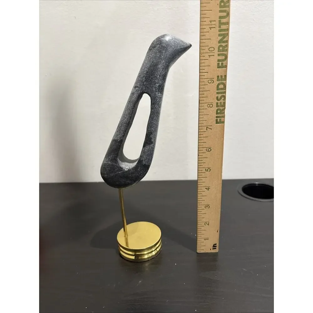 West Elm Mid Century Modern MCM Marble Bird Sculpture On Brass Stand 11” Black